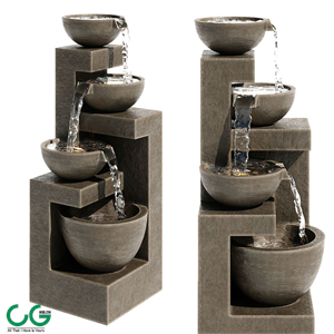 Four Bowl High Gray LED Cascading Outdoor Fountain